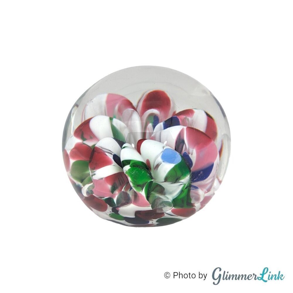 Vintage Murano Style Art Glass Paperweight Multicolor Floral Design - Picture 4 of 10